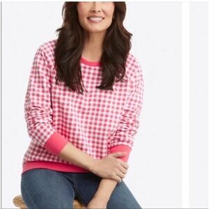 Draper James Natalie Gingham Pink & White 100% Cotton Sweatshirt Size XXL